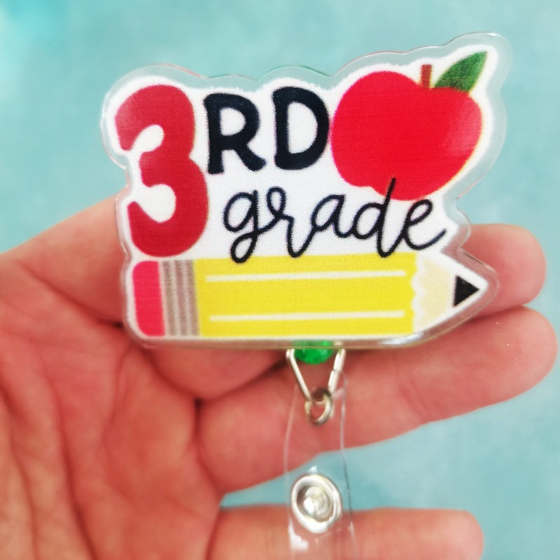 Wholesale Acrylic Teacher Badge Retractable Keychain ID Card Cover Easy Pull Buckle